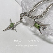 Load image into Gallery viewer, Emerald irregular Green star necklace sweater chain niche design hip hop designer jewelry silver color