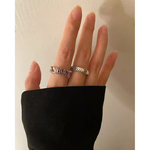 H3LL NO silver Chain style ring, female, minority design sense, zircon, simple and versatile temperament, fashionable jewelry