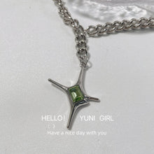 Load image into Gallery viewer, Emerald irregular Green star necklace sweater chain niche design hip hop designer jewelry silver color