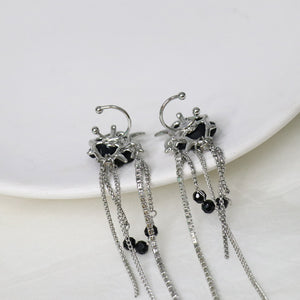 H3LL NO black rose ear bone clip chain tassel earrings without piercing earrings womens jewelry