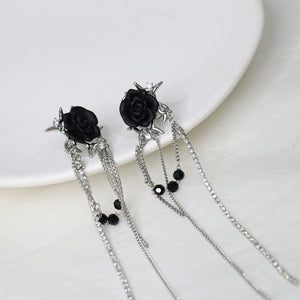 H3LL NO black rose ear bone clip chain tassel earrings without piercing earrings womens jewelry