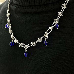 Unisex Klein blue titanium steel silver necklace accessory