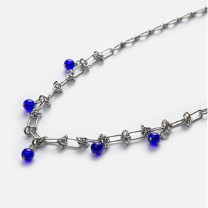 Unisex Klein blue titanium steel silver necklace accessory