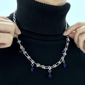 Unisex Klein blue titanium steel silver necklace accessory